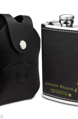 Black Leather Coated Stainless Steel Hip Flask